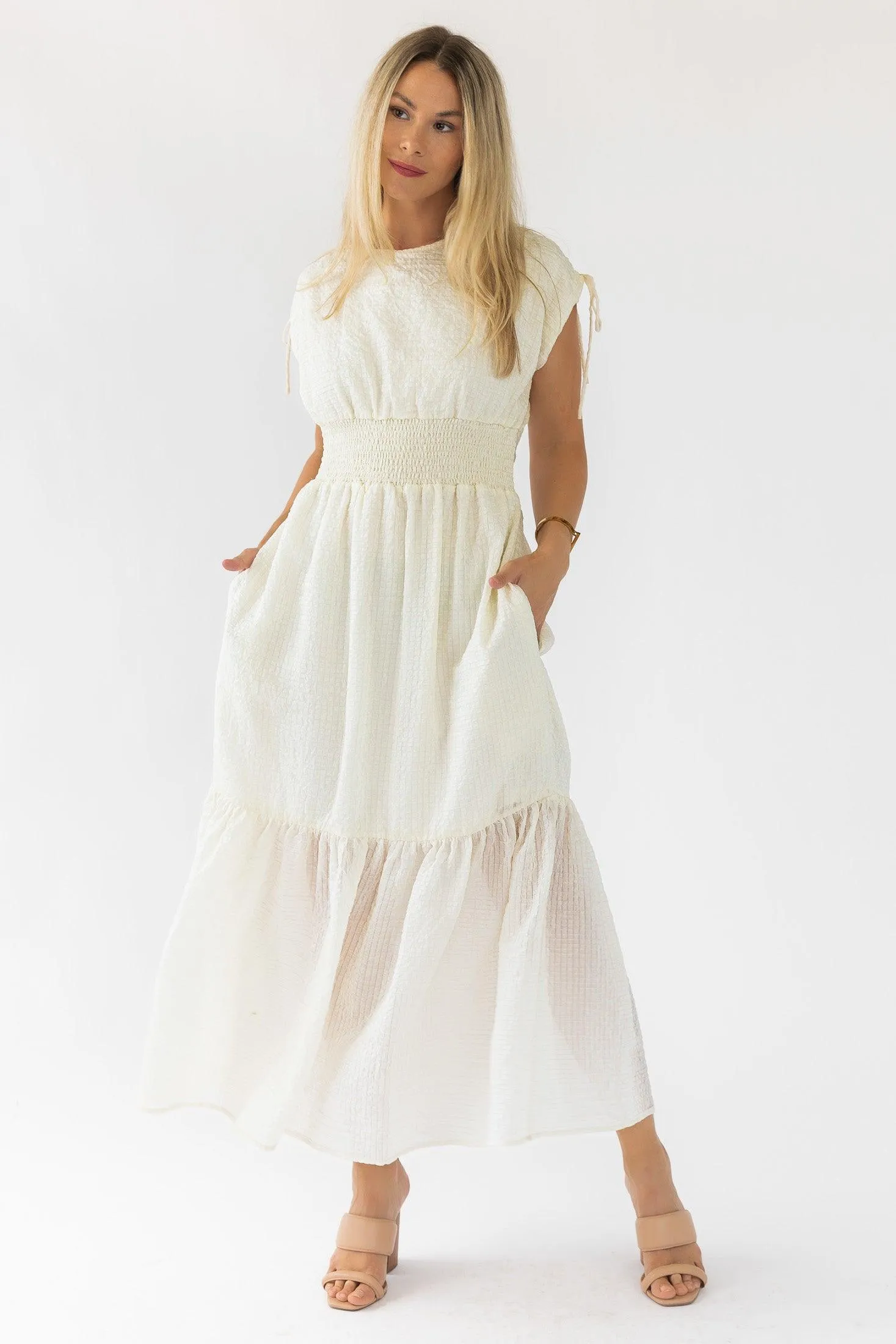 Delia Ivory Textured Maxi Dress