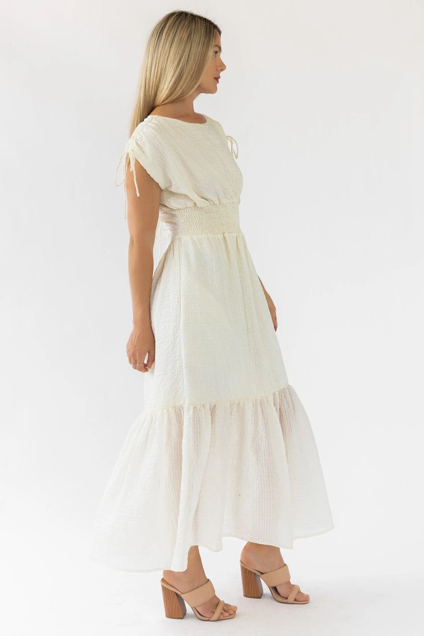 Delia Ivory Textured Maxi Dress