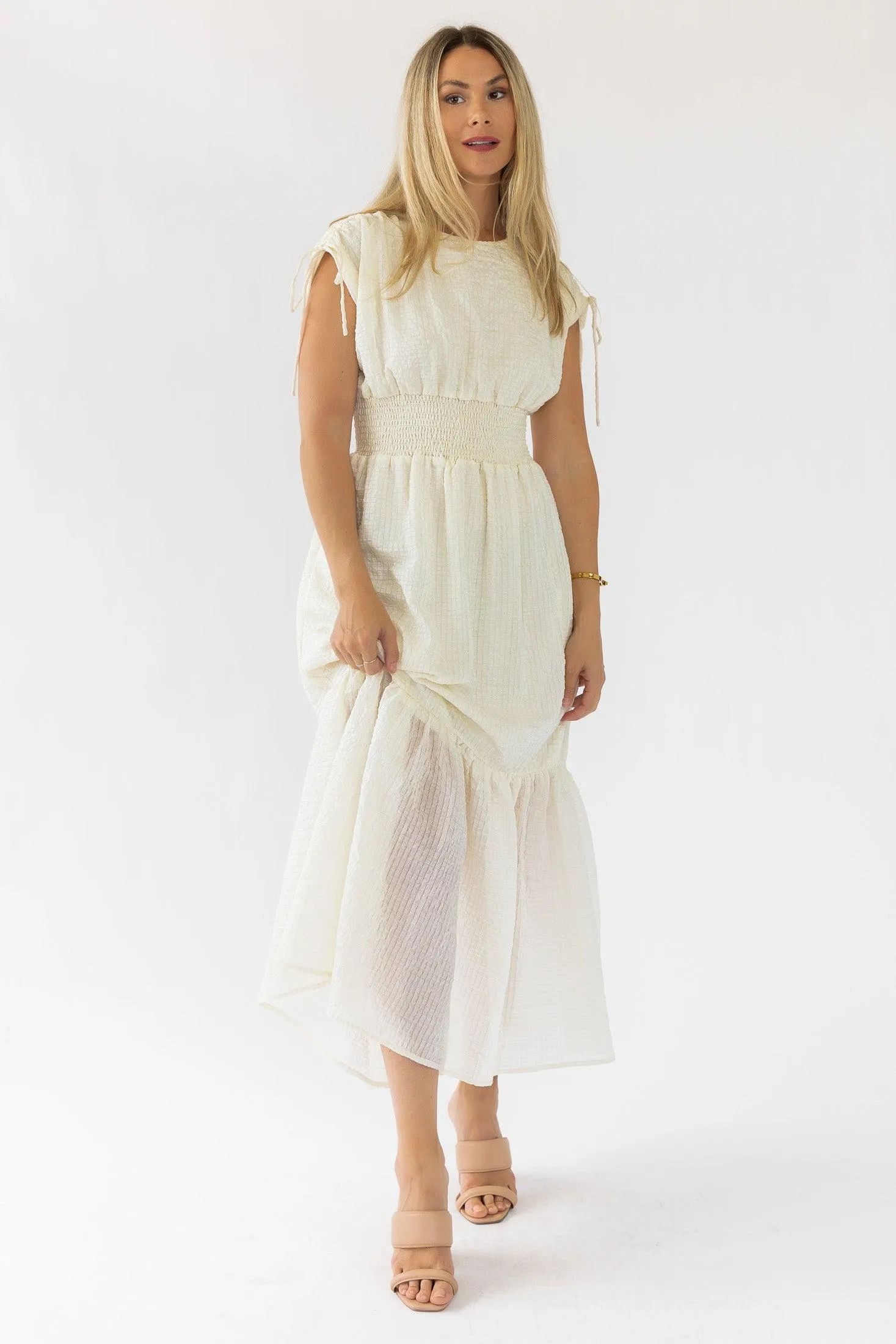 Delia Ivory Textured Maxi Dress