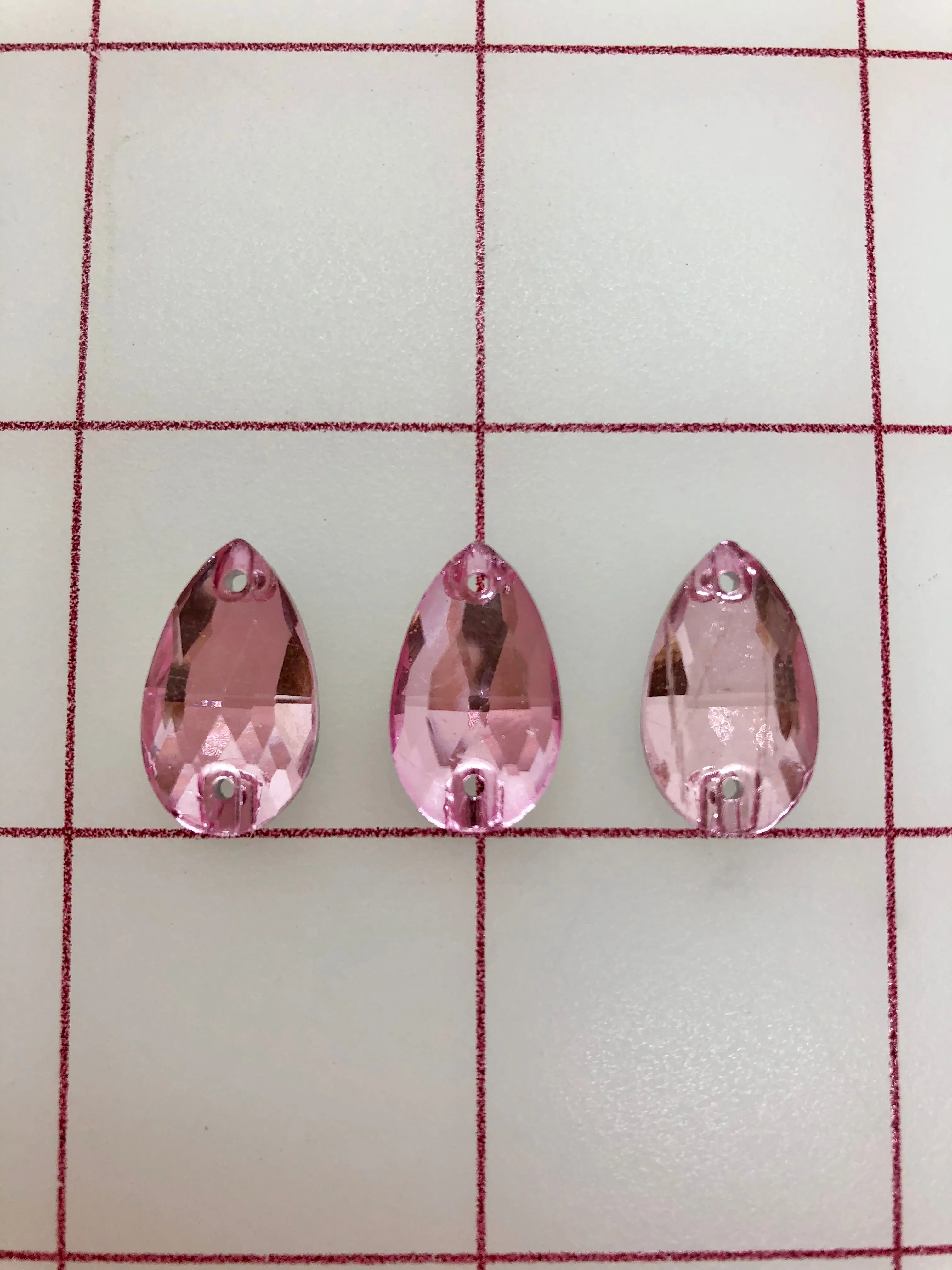 Rhinestones - 10x18mm Czech "Bright-Cut" Light Rose Pear-Shape Sew-On