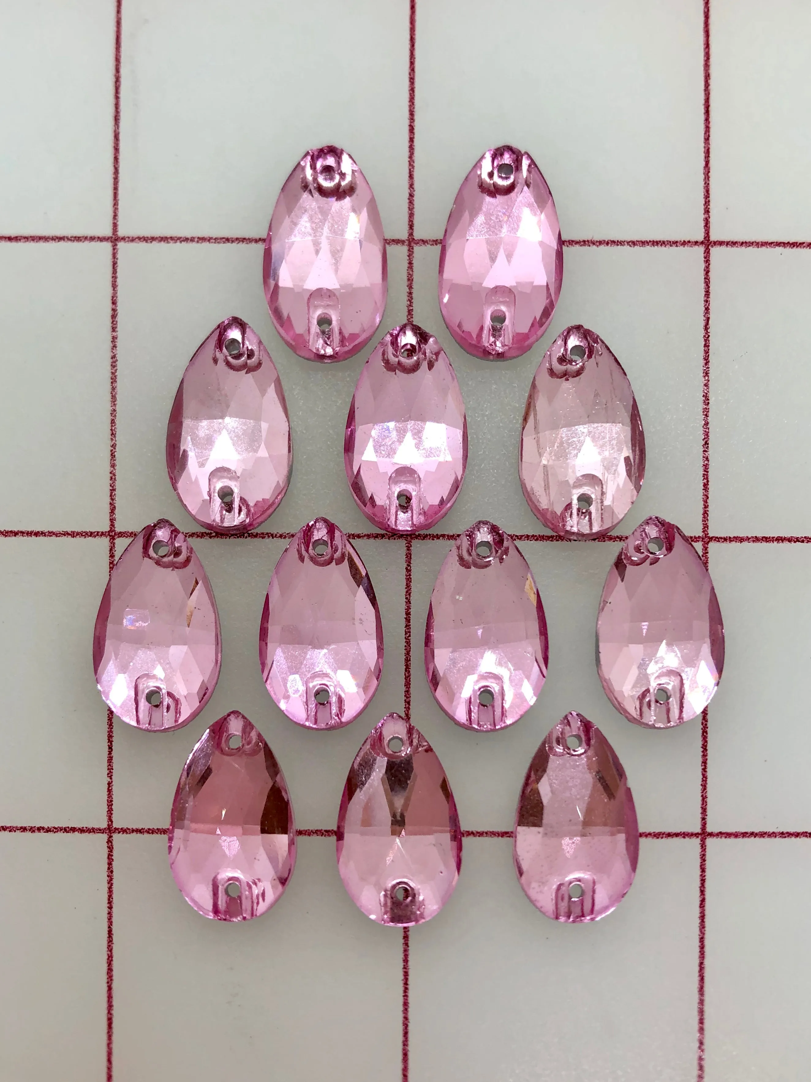 Rhinestones - 10x18mm Czech "Bright-Cut" Light Rose Pear-Shape Sew-On